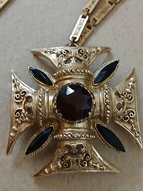 Vintage Florenza Etruscan Maltese Cross Necklace